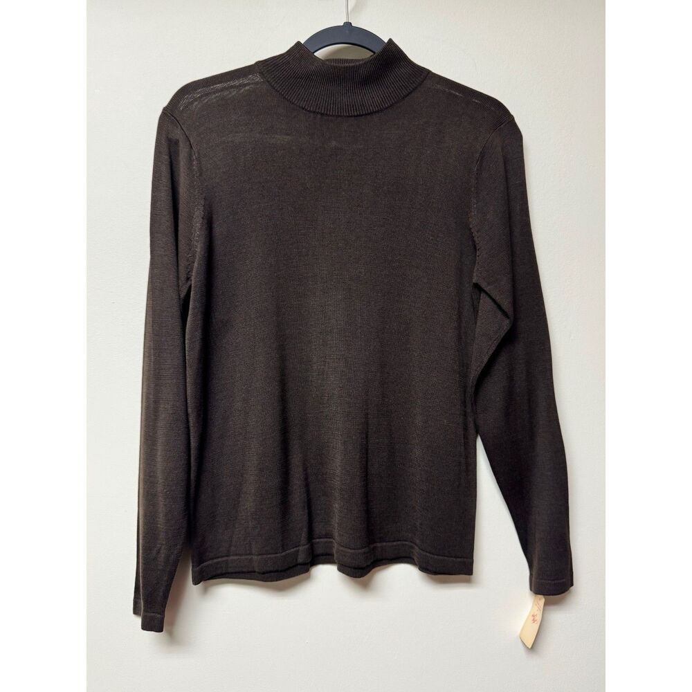VTG - LORD & TAYLOR 100% Silk Chocolate Brown Mock Neck Knit Sweater, Sz PM